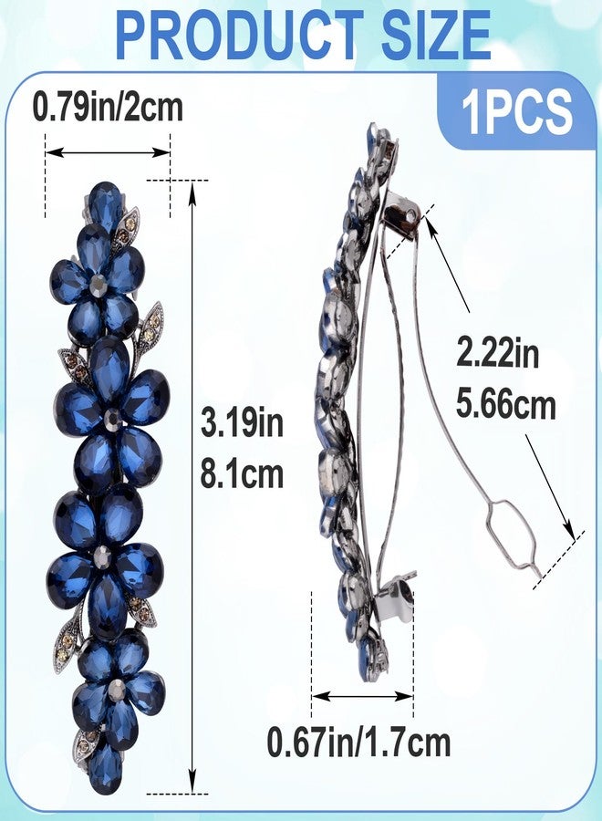 SmallCat 1 Pcs Rhinestone Hair Clips, Wedding Hair Barrettes, Sparkly Crystal Hair Clips, Navy Blue Rhinestone Accessories (Flower) - Image 2